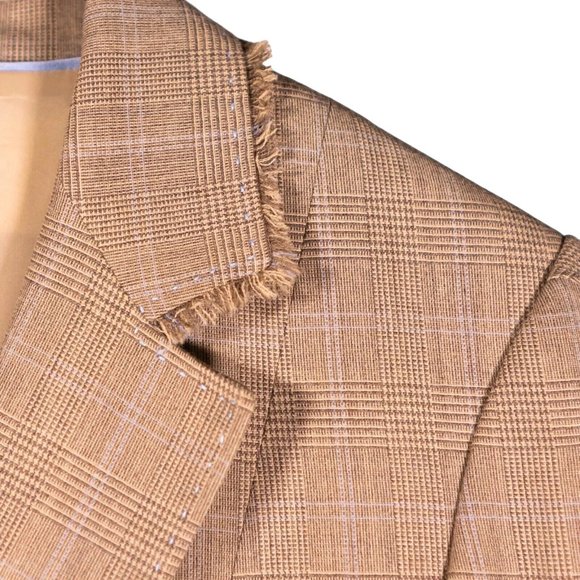 Elie Tahari Womens Blazer Beige Plaid Wool Stretch Work Career Suit Jacket 4 - Picture 5 of 10
